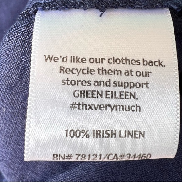 EILEEN FISHER LINEN ORGANIC MANDARIN COLLAR BUTTON DOWN SHIRT SIZE 1X NAVY BLUE - Picture 2 of 8